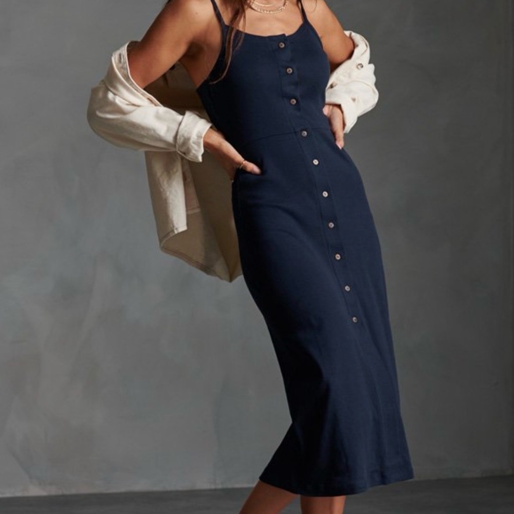 Superdry Navy Midi Dress with Button Detail Charlotte Button Down Dress B28